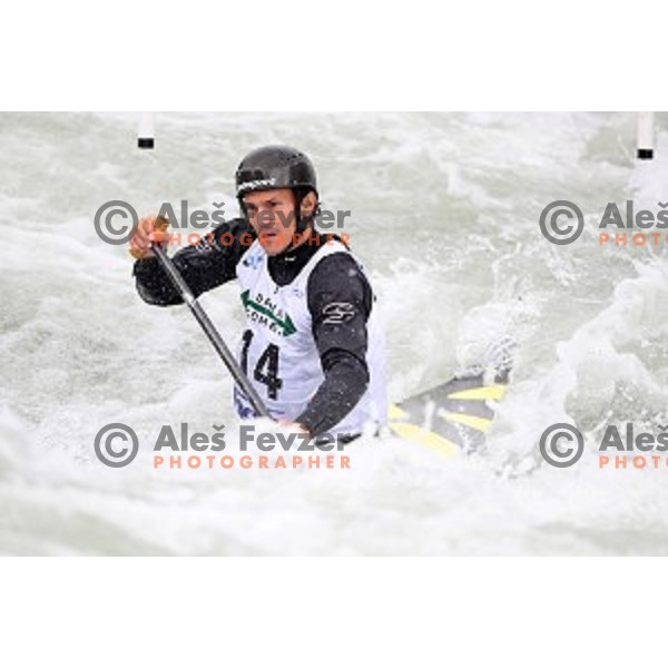 Anze Bercic (SLO) competes at ICF World Cup slalom C-1 in Tacen, Slovenia on September 1, 2018