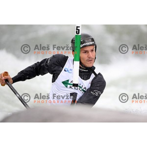 Anze Bercic (SLO) competes at ICF World Cup slalom C-1 in Tacen, Slovenia on September 1, 2018