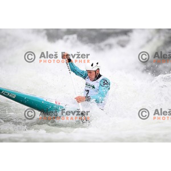 Luka Bozic (SLO) competes at ICF World Cup slalom C-1 in Tacen, Slovenia on September 1, 2018