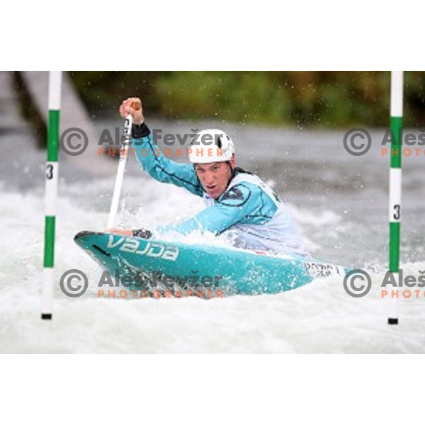 Luka Bozic (SLO) competes at ICF World Cup slalom C-1 in Tacen, Slovenia on September 1, 2018
