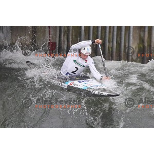 Benjamin Savsek (SLO) competes at ICF World Cup slalom C-1 in Tacen, Slovenia on September 1, 2018