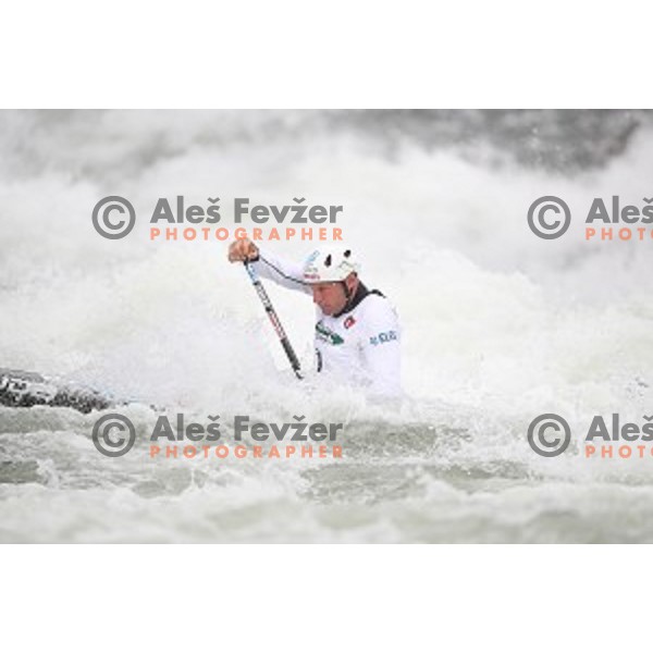 Benjamin Savsek (SLO) competes at ICF World Cup slalom C-1 in Tacen, Slovenia on September 1, 2018