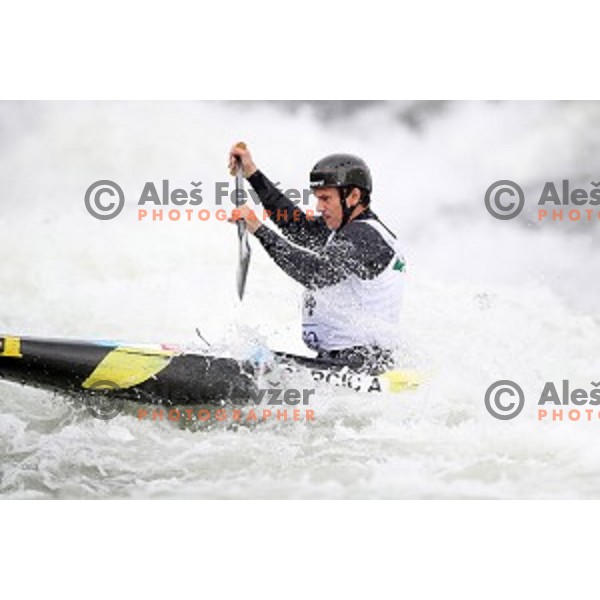 Anze Bercic (SLO) competes at ICF World Cup slalom C-1 in Tacen, Slovenia on September 1, 2018