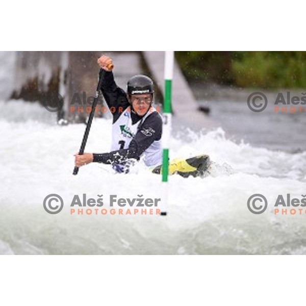 Anze Bercic (SLO) competes at ICF World Cup slalom C-1 in Tacen, Slovenia on September 1, 2018
