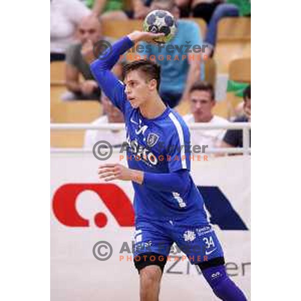 Domen Makuc in action during Slovenian Handball SuperCup between Krka and Celje Pivovarna Lasko in Novo Mesto, Slovenia on September 5, 2018