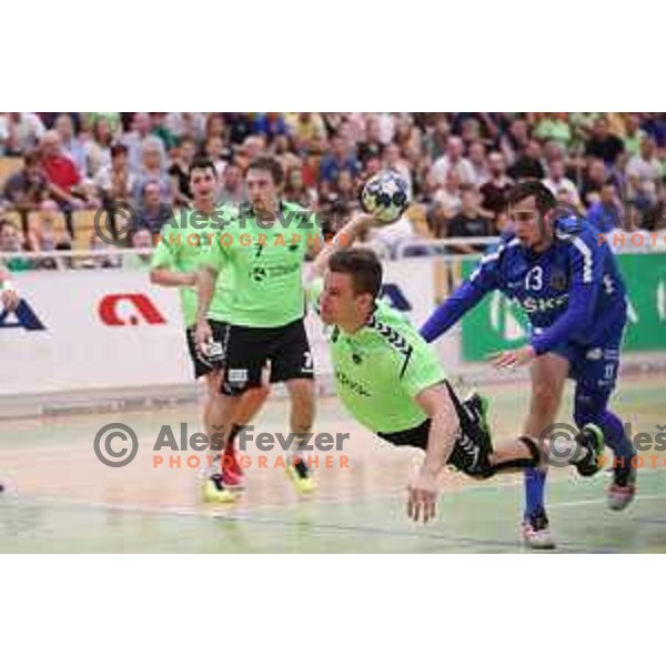 Grega Oklescen in action during Slovenian Handball SuperCup between Krka and Celje Pivovarna Lasko in Novo Mesto, Slovenia on September 5, 2018