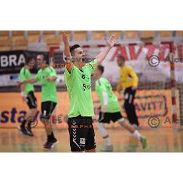 Jaka Jakse and players of Krka celebrate victory in Slovenian Handball SuperCup match between Krka and Celje Pivovarna Lasko in Novo Mesto, Slovenia on September 5, 2018