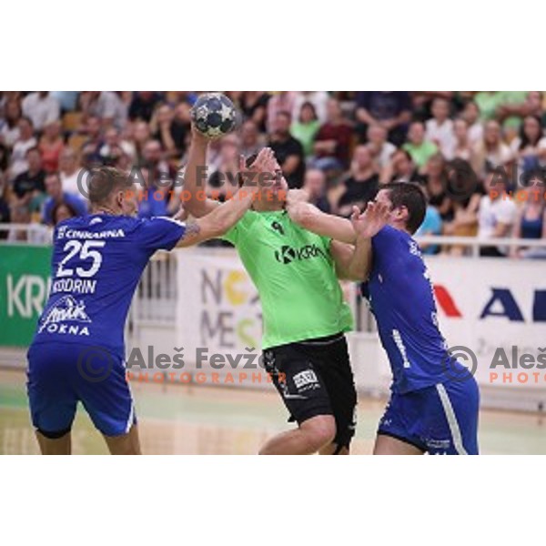 Grega Okelscen in action during Slovenian Handball SuperCup between Krka and Celje Pivovarna Lasko in Novo Mesto, Slovenia on September 5, 2018