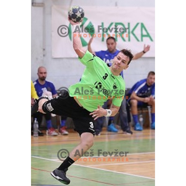 Jan Bevec in action during Slovenian Handball SuperCup between Krka and Celje Pivovarna Lasko in Novo Mesto, Slovenia on September 5, 2018