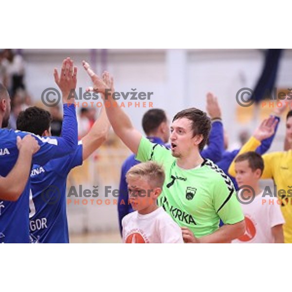 David Didovic in action during Slovenian Handball SuperCup between Krka and Celje Pivovarna Lasko in Novo Mesto, Slovenia on September 5, 2018