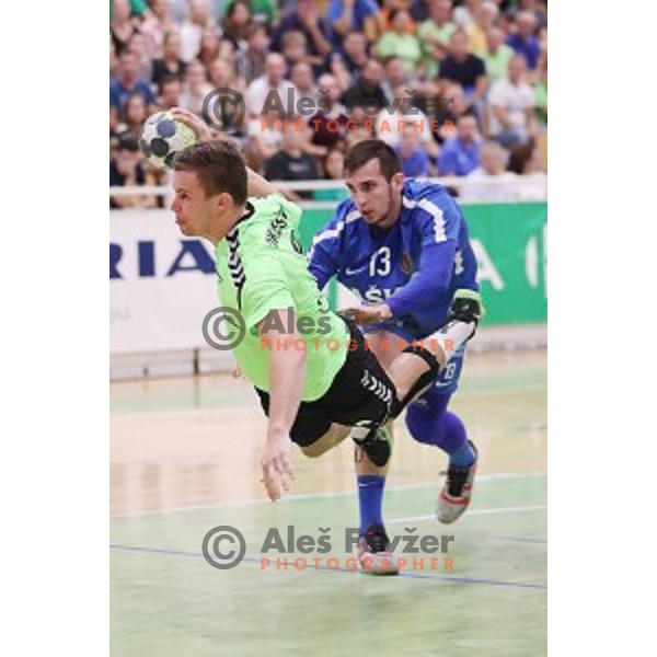 Grega Oklescen in action during Slovenian Handball SuperCup between Krka and Celje Pivovarna Lasko in Novo Mesto, Slovenia on September 5, 2018