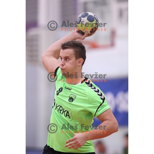 Grega Oklescen in action during Slovenian Handball SuperCup between Krka and Celje Pivovarna Lasko in Novo Mesto, Slovenia on September 5, 2018