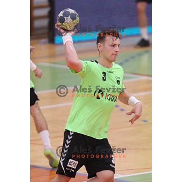Jan Bevec in action during Slovenian Handball SuperCup between Krka and Celje Pivovarna Lasko in Novo Mesto, Slovenia on September 5, 2018