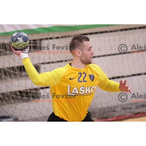Klemen Frelih in action during Slovenian Handball SuperCup between Krka and Celje Pivovarna Lasko in Novo Mesto, Slovenia on September 5, 2018