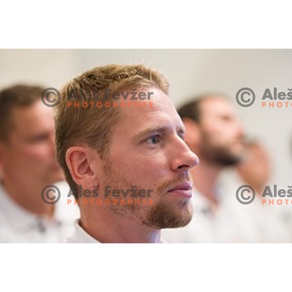 Ales Music at the pre season press conference of the Alps Hockey League, Bled Castle, Bled, Slovenia