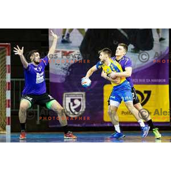 Tilen Sokolic of Koper 2013 in action during handball match between Maribor Branik and Koper 2013, played in Dvorana Tabor, Maribor, Slovenia on September 13, 2018
