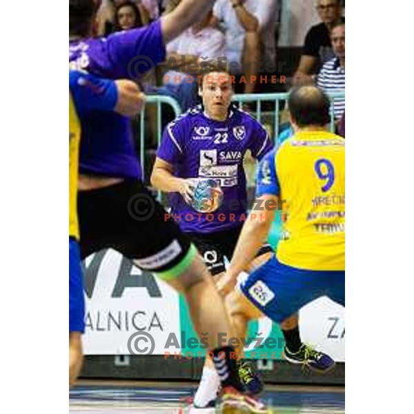 Andraz Velkavrh in action during handball match between Maribor Branik and Koper 2013, played in Dvorana Tabor, Maribor, Slovenia on September 13, 2018