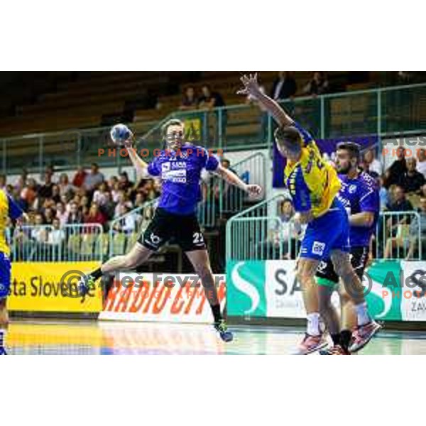 Andraz Velkavrh in action during handball match between Maribor Branik and Koper 2013, played in Dvorana Tabor, Maribor, Slovenia on September 13, 2018