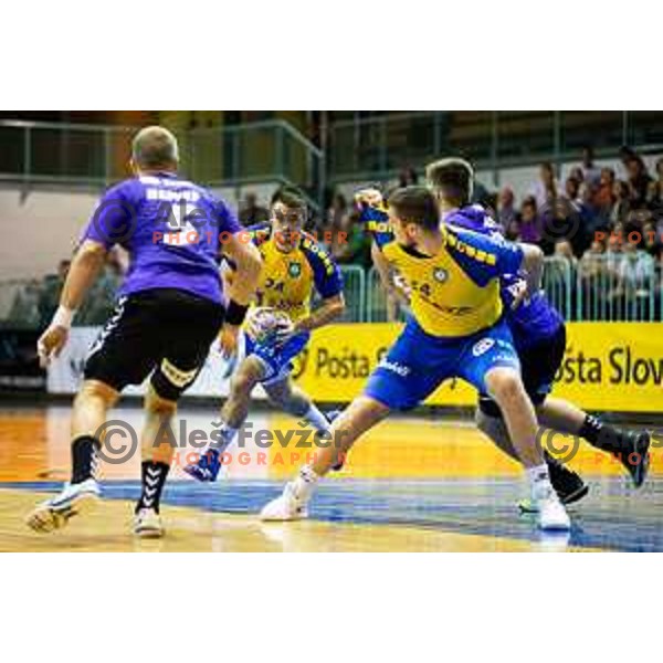 Tilen Sokolic of Koper 2013 in action during handball match between Maribor Branik and Koper 2013, played in Dvorana Tabor, Maribor, Slovenia on September 13, 2018