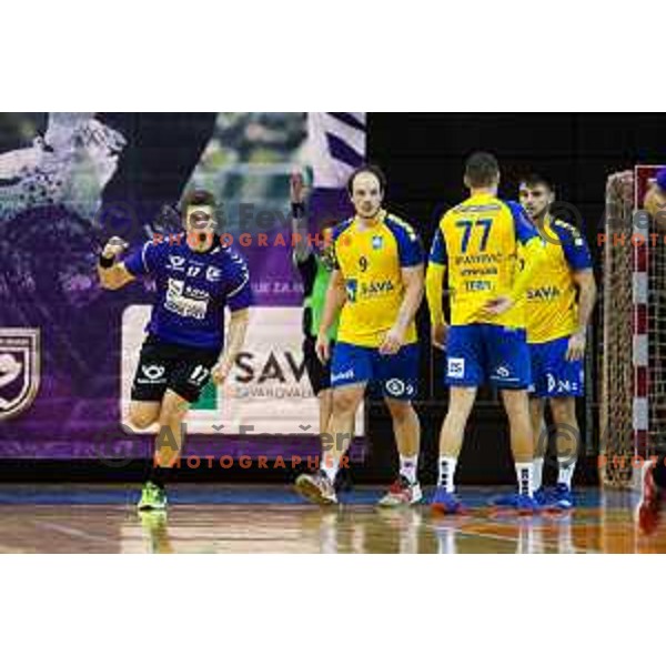 Filip Jerenec of Maribor Branik celebrating during handball match between Maribor Branik and Koper 2013, played in Dvorana Tabor, Maribor, Slovenia on September 13, 2018
