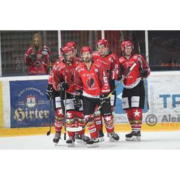 of Jesenice in action during Alps League ice-hockey match between Jesenice and Cortina in Podmezakla Hall, Jesenice, Slovenia on September 15, 2018