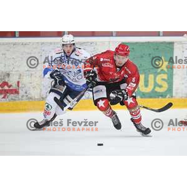 of Jesenice in action during Alps League ice-hockey match between Jesenice and Cortina in Podmezakla Hall, Jesenice, Slovenia on September 15, 2018