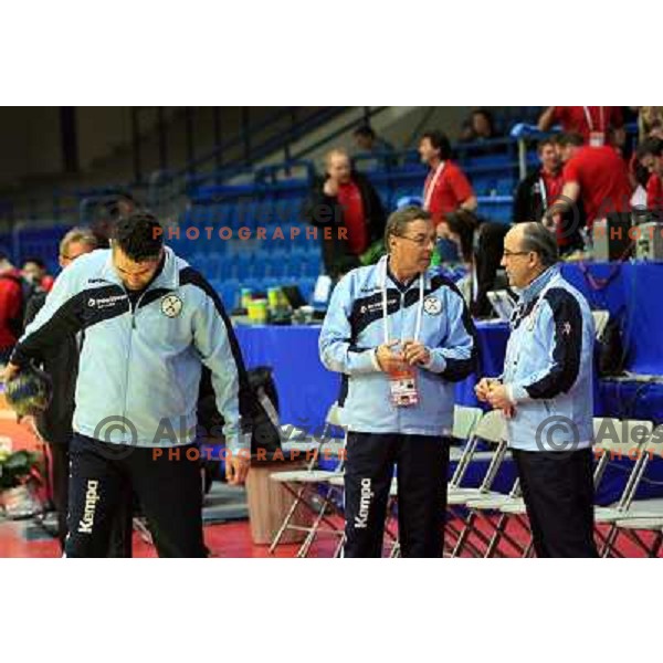 Norway, Stavanger, 22/01/2008. Boris DENIC, Miro POZUN and Stane Iztok OSTRELIC prior to the first European Handball Championship main round match. 