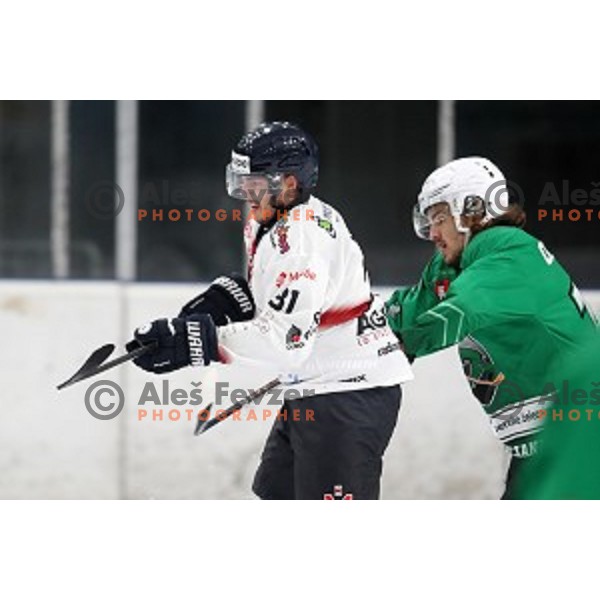 Eric Pance of Milano Rossoblu in action during Alps League ice-hockey match between SZ Olimpija and Milano Rossoblu in Tivoli Hall, Ljubljana, Slovenia on September 23, 2018