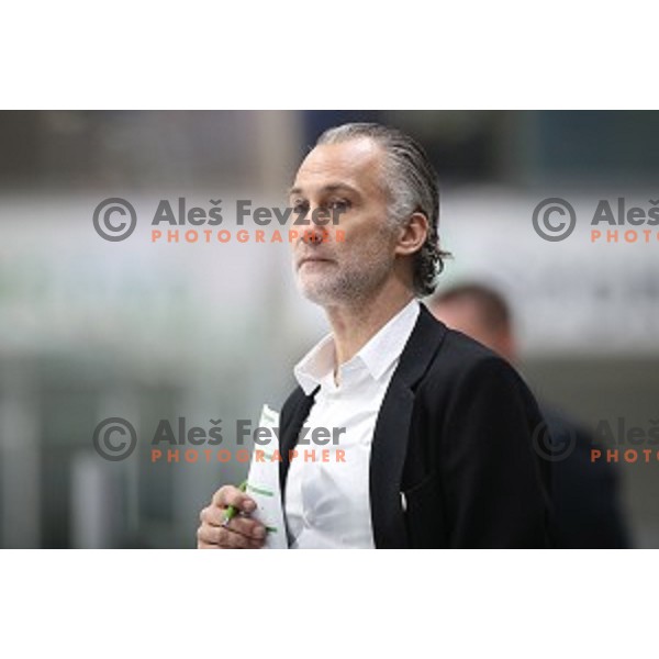 Jure Vnuk, head coach of SZ Olimpija in action during Alps League ice-hockey match between SZ Olimpija and Milano Rossoblu in Tivoli Hall, Ljubljana, Slovenia on September 23, 2018