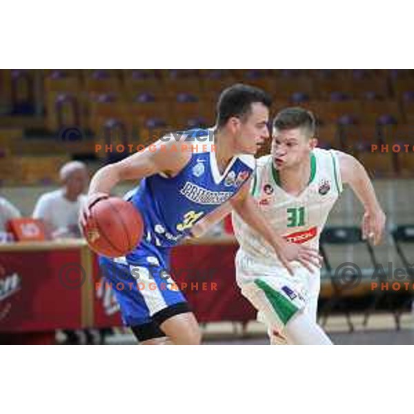 Zan Mark Sisko and Jan Rebec in action during Slovenian SuperCup basketball match between Petrol Olimpija and Sixt Primorska in Tivoli Hall, Ljubljana on September 24,2018