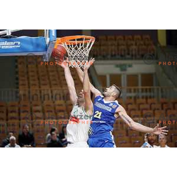 Drazen Bubnic and Marko Jagodic-Kuridza in action during Slovenian SuperCup basketball match between Petrol Olimpija and Sixt Primorska in Tivoli Hall, Ljubljana on September 24,2018