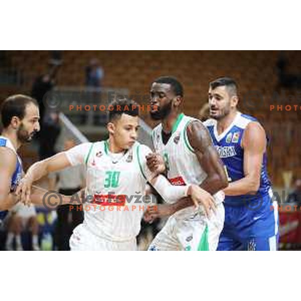 Yssuf Sanon, MArvin Jones and Marko Jagodic-Kuridza in action during Slovenian SuperCup basketball match between Petrol Olimpija and Sixt Primorska in Tivoli Hall, Ljubljana on September 24,2018