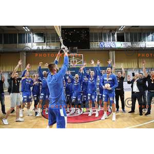 of Petrol Olimpija in action during Slovenian SuperCup basketball match between Petrol Olimpija and Sixt Primorska in Tivoli Hall, Ljubljana on September 24,2018