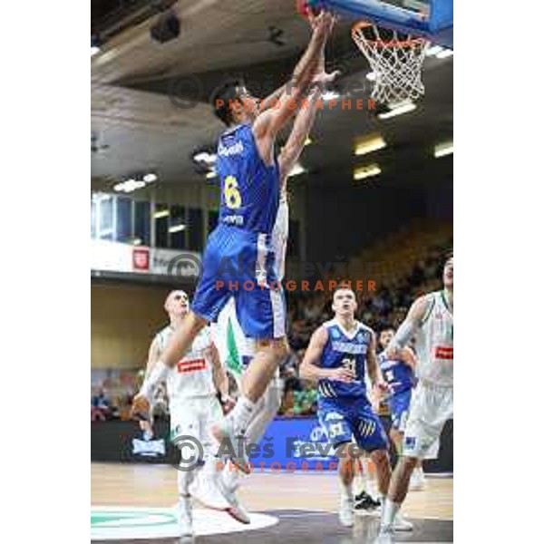 of Petrol Olimpija in action during Slovenian SuperCup basketball match between Petrol Olimpija and Sixt Primorska in Tivoli Hall, Ljubljana on September 24,2018
