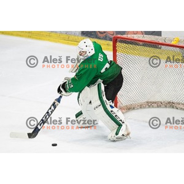 Zan Us in action during Alps league ice hockey match between HK SZ Olimpija and Rittner Buam , Tivoli hall, Ljubljana, Slovenia on September 29, 2018
