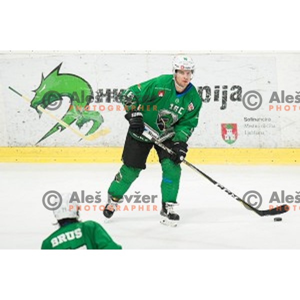 Ales Music in action during Alps league ice hockey match between HK SZ Olimpija and Rittner Buam , Tivoli hall, Ljubljana, Slovenia on September 29, 2018