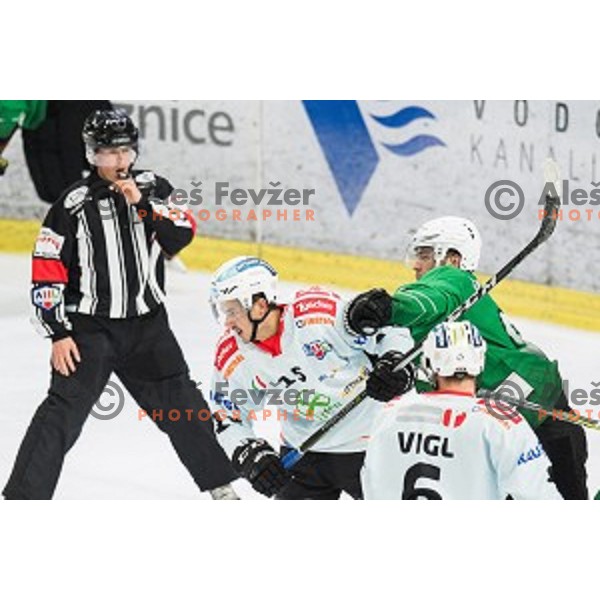 in action during Alps league ice hockey match between HK SZ Olimpija and Rittner Buam , Tivoli hall, Ljubljana, Slovenia on September 29, 2018