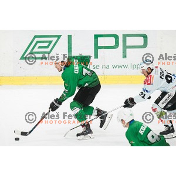 Janez Orehek in action during Alps league ice hockey match between HK SZ Olimpija and Rittner Buam , Tivoli hall, Ljubljana, Slovenia on September 29, 2018