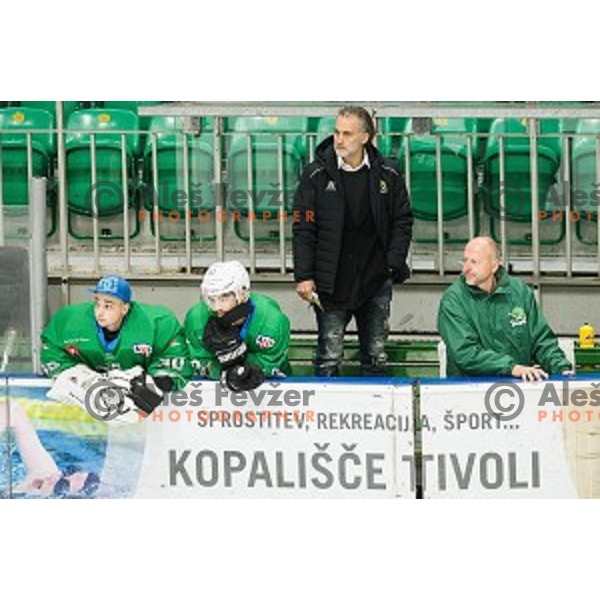 Jure Vnuk in action during Alps league ice hockey match between HK SZ Olimpija and Rittner Buam , Tivoli hall, Ljubljana, Slovenia on September 29, 2018