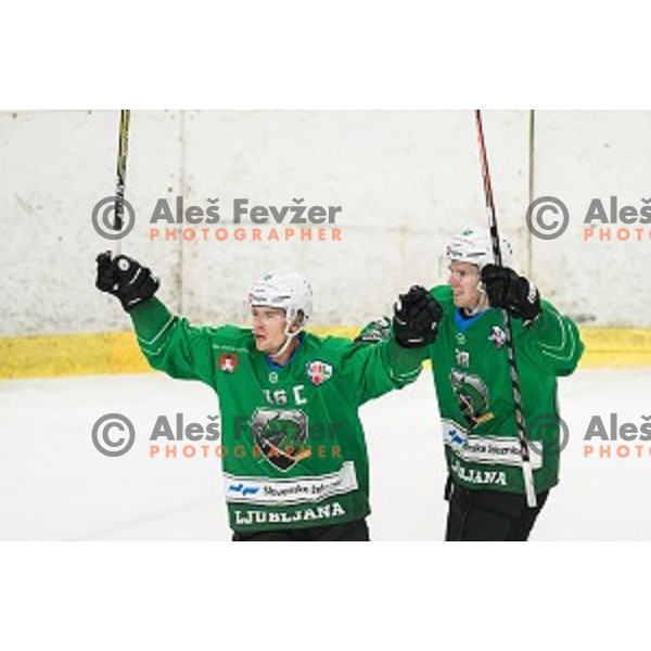 Ales Music, Zajc Miha in action during Alps league ice hockey match between HK SZ Olimpija and Rittner Buam , Tivoli hall, Ljubljana, Slovenia on September 29, 2018