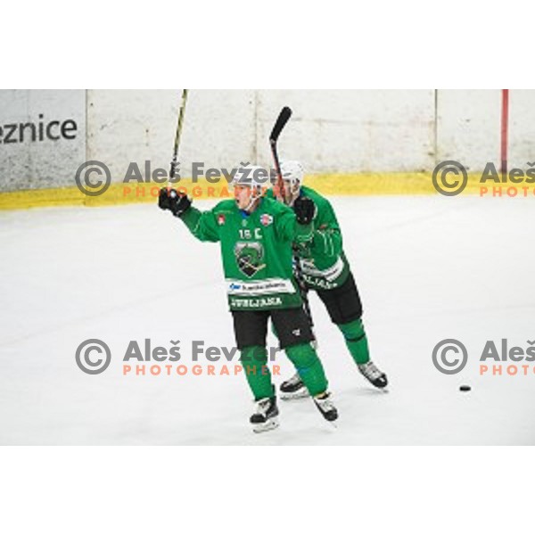 Ales Music, Zajc Miha in action during Alps league ice hockey match between HK SZ Olimpija and Rittner Buam , Tivoli hall, Ljubljana, Slovenia on September 29, 2018