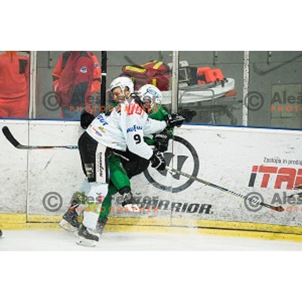 in action during Alps league ice hockey match between HK SZ Olimpija and Rittner Buam , Tivoli hall, Ljubljana, Slovenia on September 29, 2018