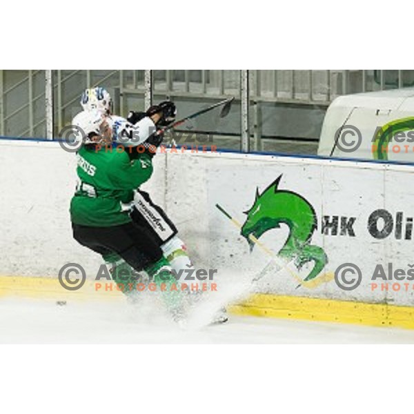 Nejc Brus in action during Alps league ice hockey match between HK SZ Olimpija and Rittner Buam , Tivoli hall, Ljubljana, Slovenia on September 29, 2018