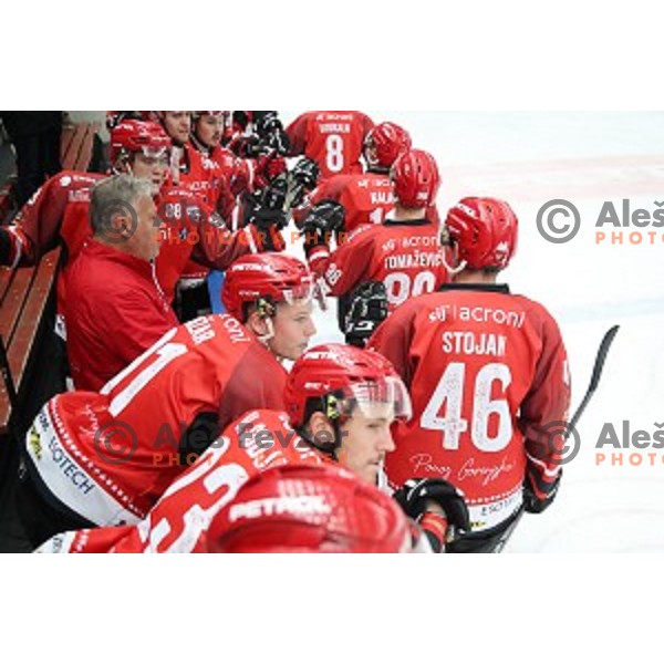 of Jesenice in action during Alps League ice-hockey match between Jesenice and KAC 2 in Podmezakla Hall, Jesenice, Slovenia on October 3, 2018