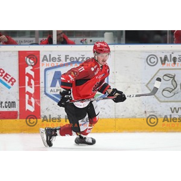of Jesenice in action during Alps League ice-hockey match between Jesenice and KAC 2 in Podmezakla Hall, Jesenice, Slovenia on October 3, 2018