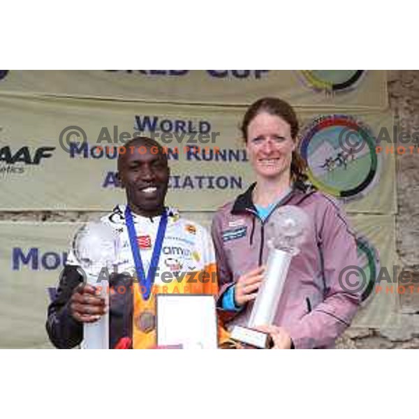 Geoffrey Ndungu (KEN) and Andrea Mayr (AUT), overall winners of WMRA World Cup 201 at Smarna gora, Ljubljana, Slovenia on October 6, 2018