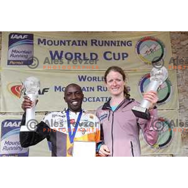 Geoffrey Ndungu (KEN) and Andrea Mayr (AUT), overall winners of WMRA World Cup 201 at Smarna gora, Ljubljana, Slovenia on October 6, 2018