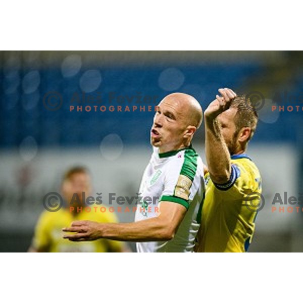 Tomislav Tomic, Jure Travner in action during Prva liga Telekom Slovenije football match between Celje and Olimpija in Celje, Slovenia on October 06, 2018