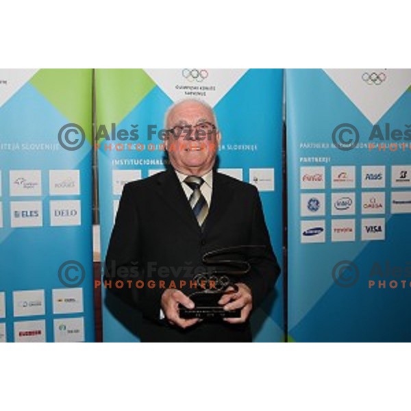 Janez Matoh with MOK award during event in honour of 27th Anniversary of Slovenian Olympic Committee in Ljubljana, Slovenia on October 16, 2018