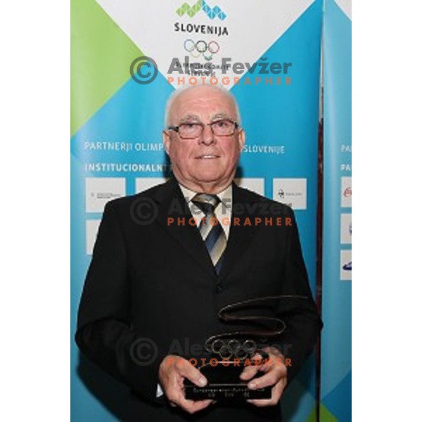 Janez Matoh with MOK award during event in honour of 27th Anniversary of Slovenian Olympic Committee in Ljubljana, Slovenia on October 16, 2018